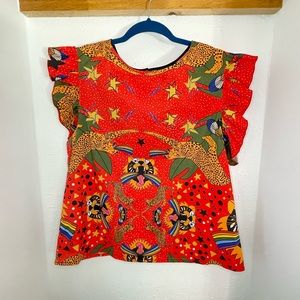 EUC XL Nooworks Ruffle Top Pride Tiger